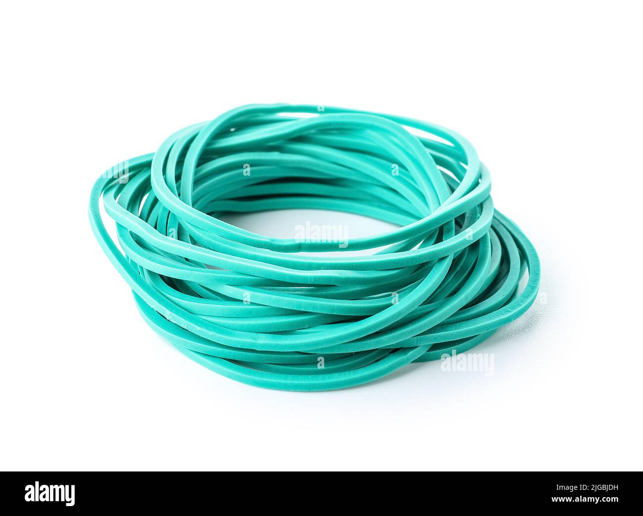 Stack of elastic rubber bands isolated on white background Stock Photo