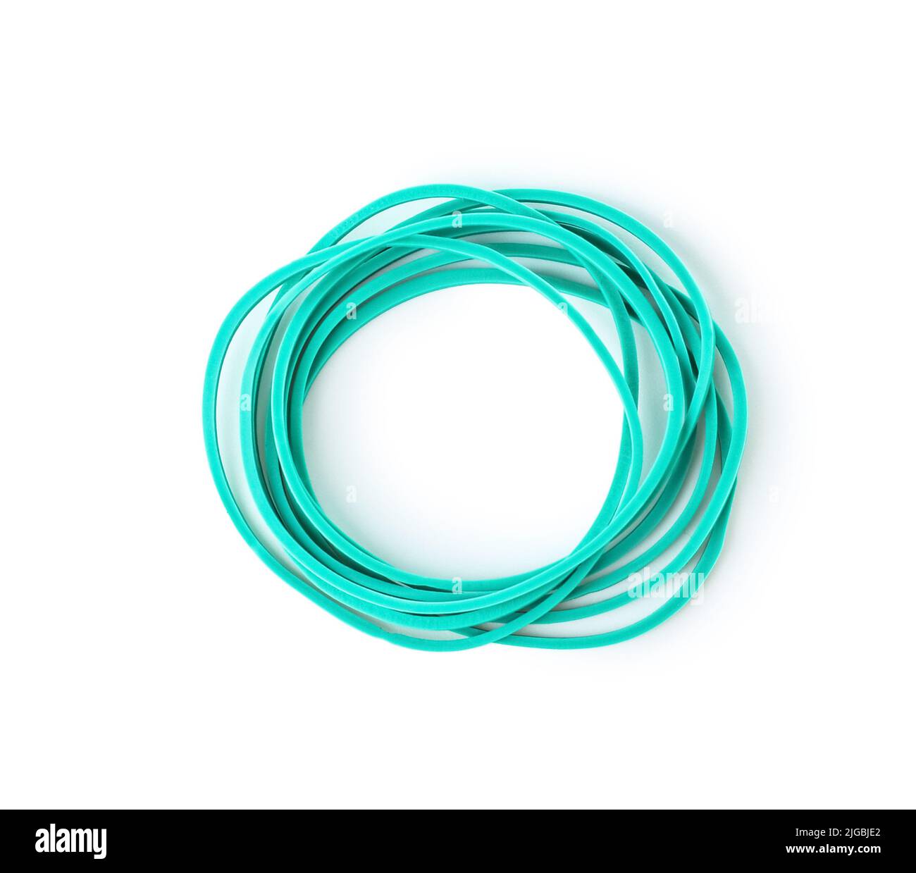 Green rubber bands on white background Stock Photo - Alamy