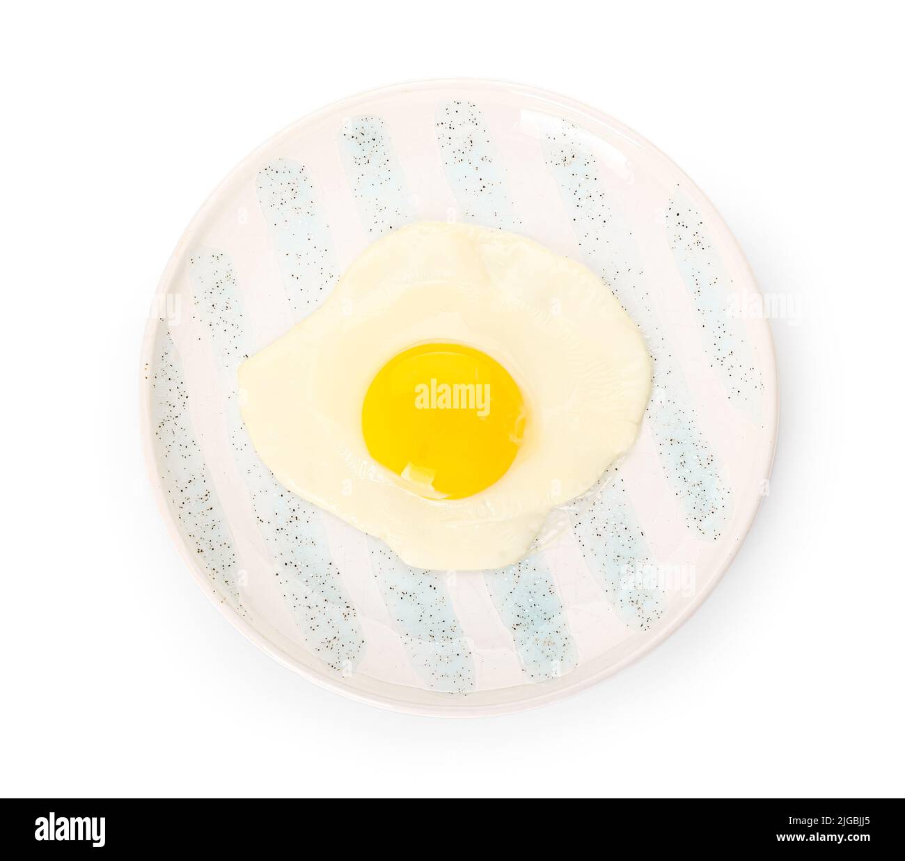 Plate with tasty fried egg on white background Stock Photo - Alamy