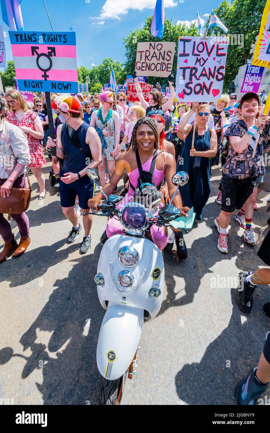 London, UK. 9th July, 2022. A Trans Pride London March top highlight the need for trans rights and as part of Pride Month. Credit: Guy Bell/Alamy Live News Stock Photo