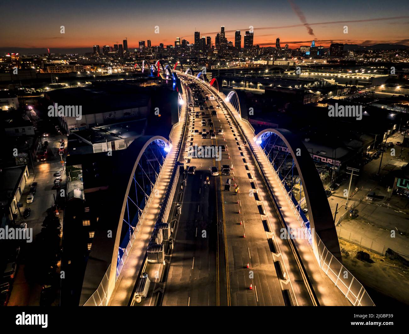 The new Sixth Street Bridge and Viaduct opens in Los Angeles. The new