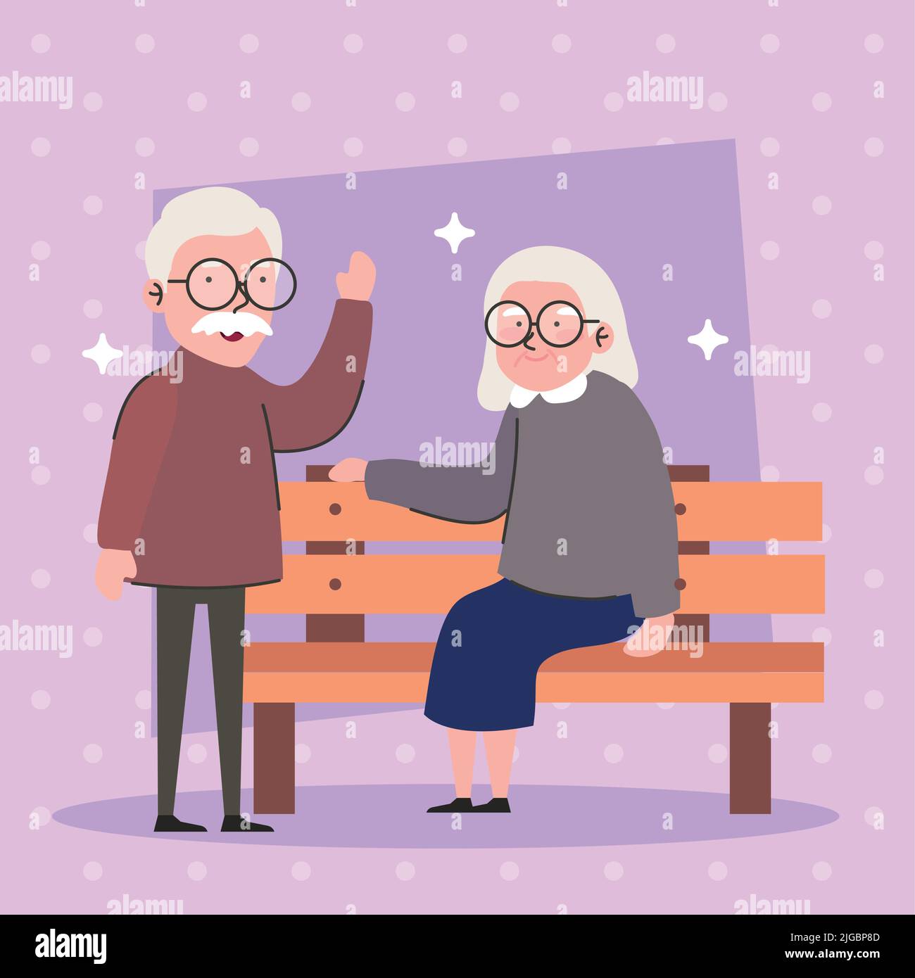 grandparents couple in park chair Stock Vector Image & Art - Alamy