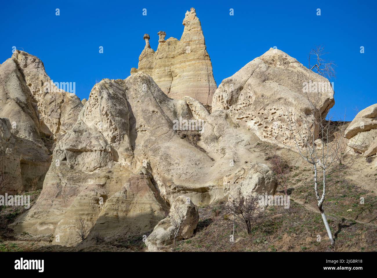 A sunny day in a mountain range in the vicinity of Goreme. Cappadocia, Turkey Stock Photo