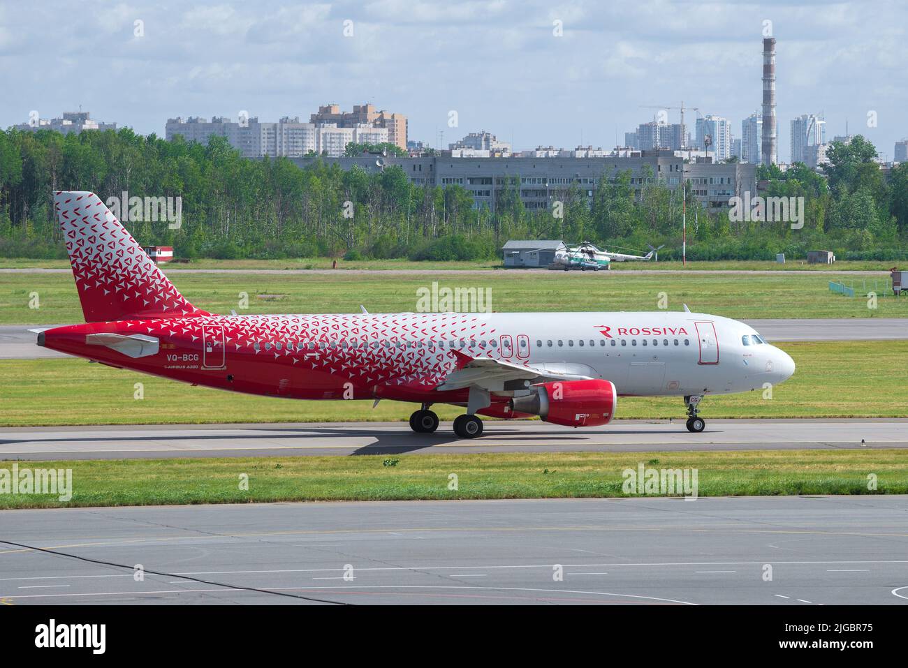 SAINT PETERSBURG, RUSSIA - JUNE 20, 2018: Airbus A320-200 'Kursk' (VQ-BCG) of Rossiya Airlines after landing in Pulkovo airport Stock Photo