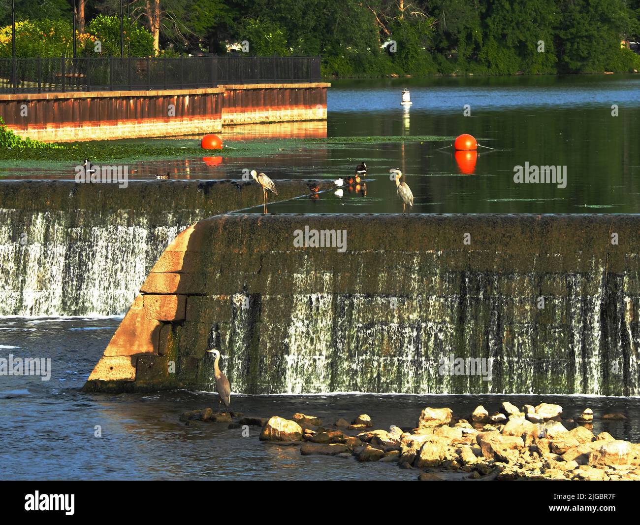 The Seneca River and dam in the village of Baldwinsville, New York Stock Photo