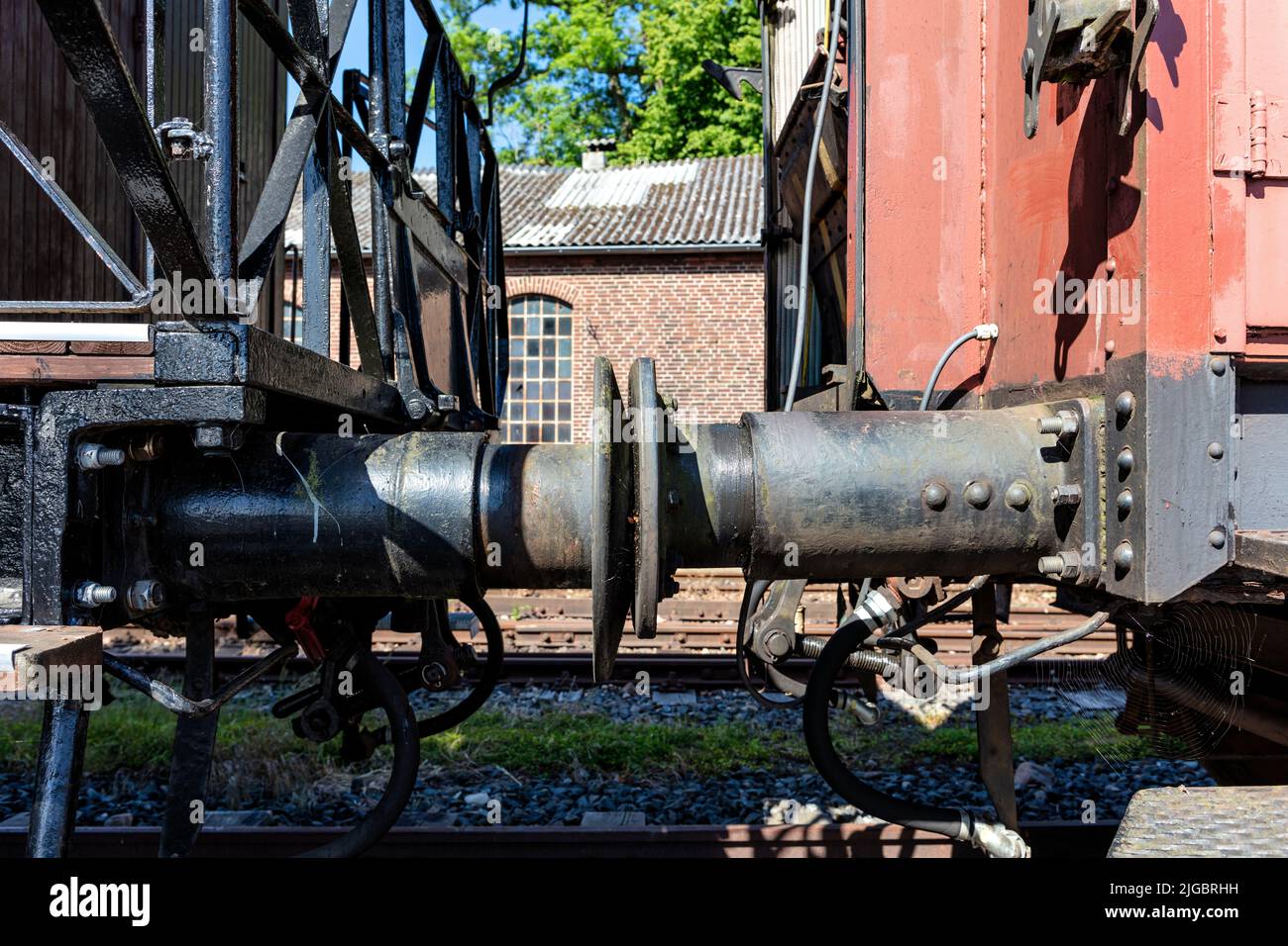 buffers of coupled historic railroad cars Stock Photo