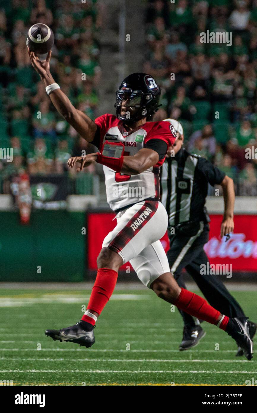 Ottawa Redblacks quarterback Caleb Evans (5) throws the football