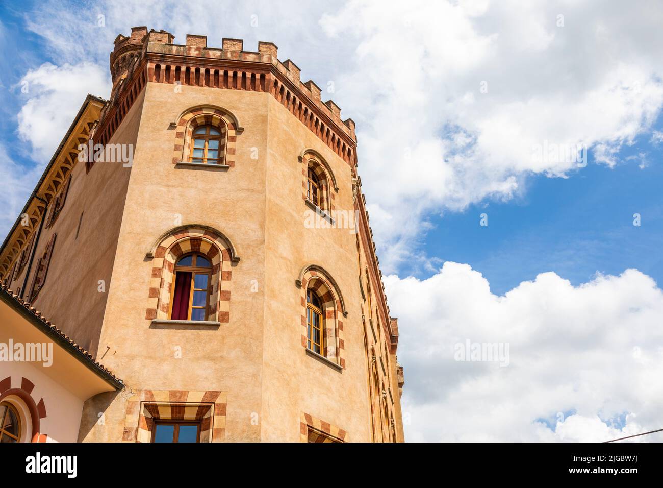 Barolo, Italy Circa August 2021 Barolo castle. The Barolo village is