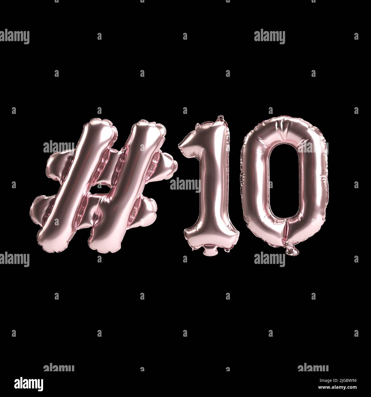 3d illustration of 10 hashtag rose balloons isolated on white