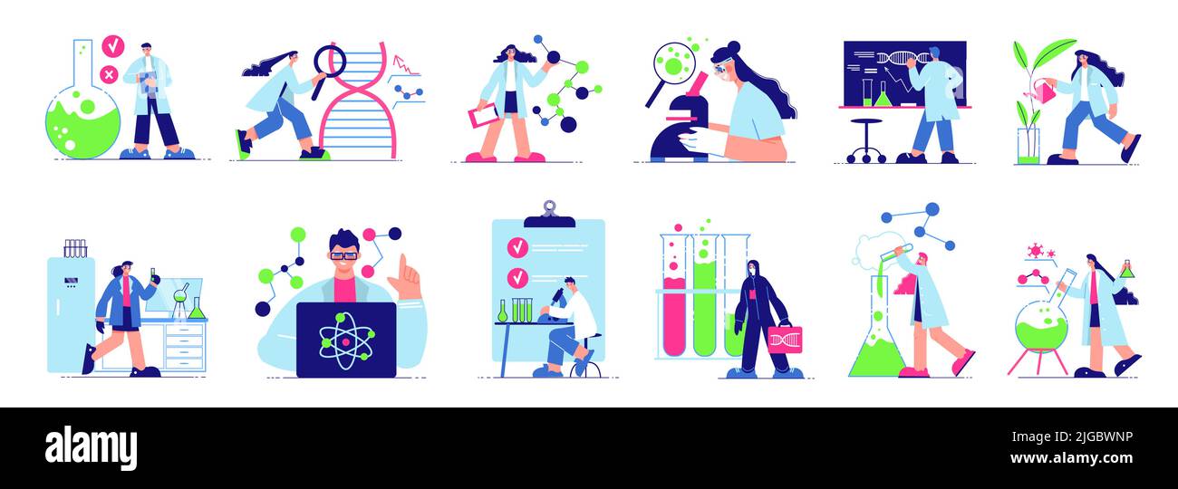 Male and female scientist characters working in science laboratory ...