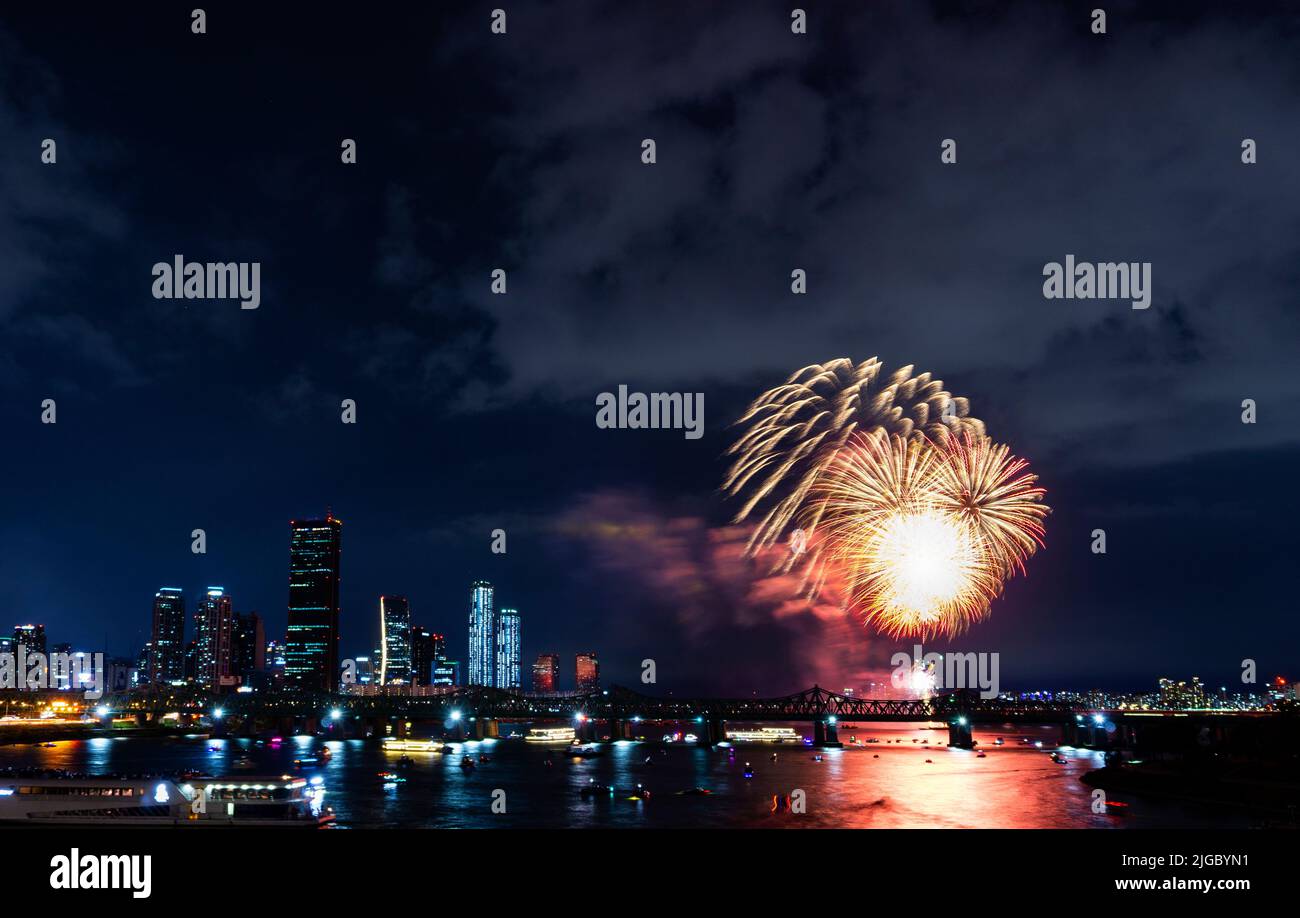 Beautiful fireworks lit up the sky Stock Photo
