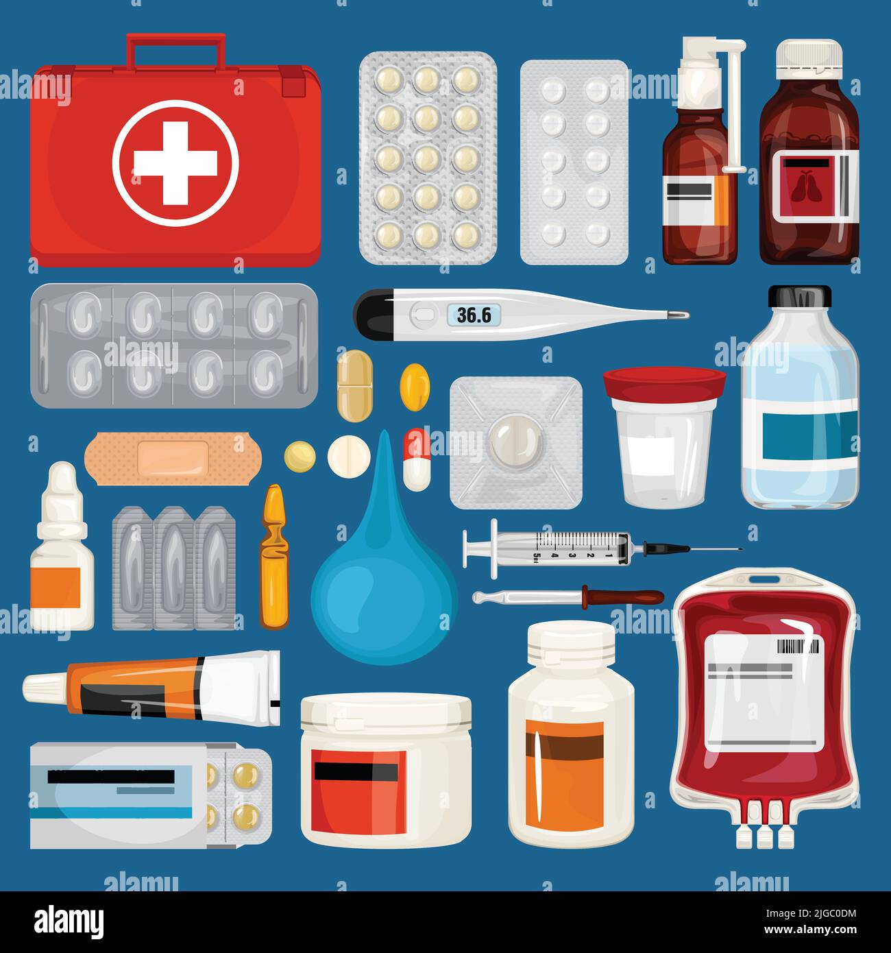 Healthcare medications set with isolated icons of pill packs syrups ...