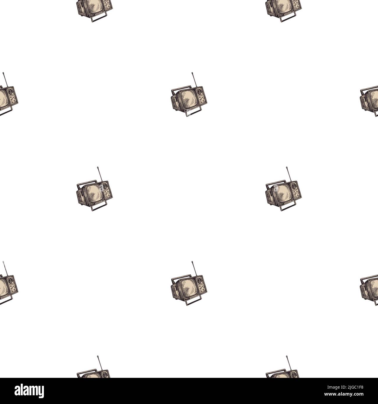 Retro TV engraved seamless pattern. Vintage television with antenna in ...