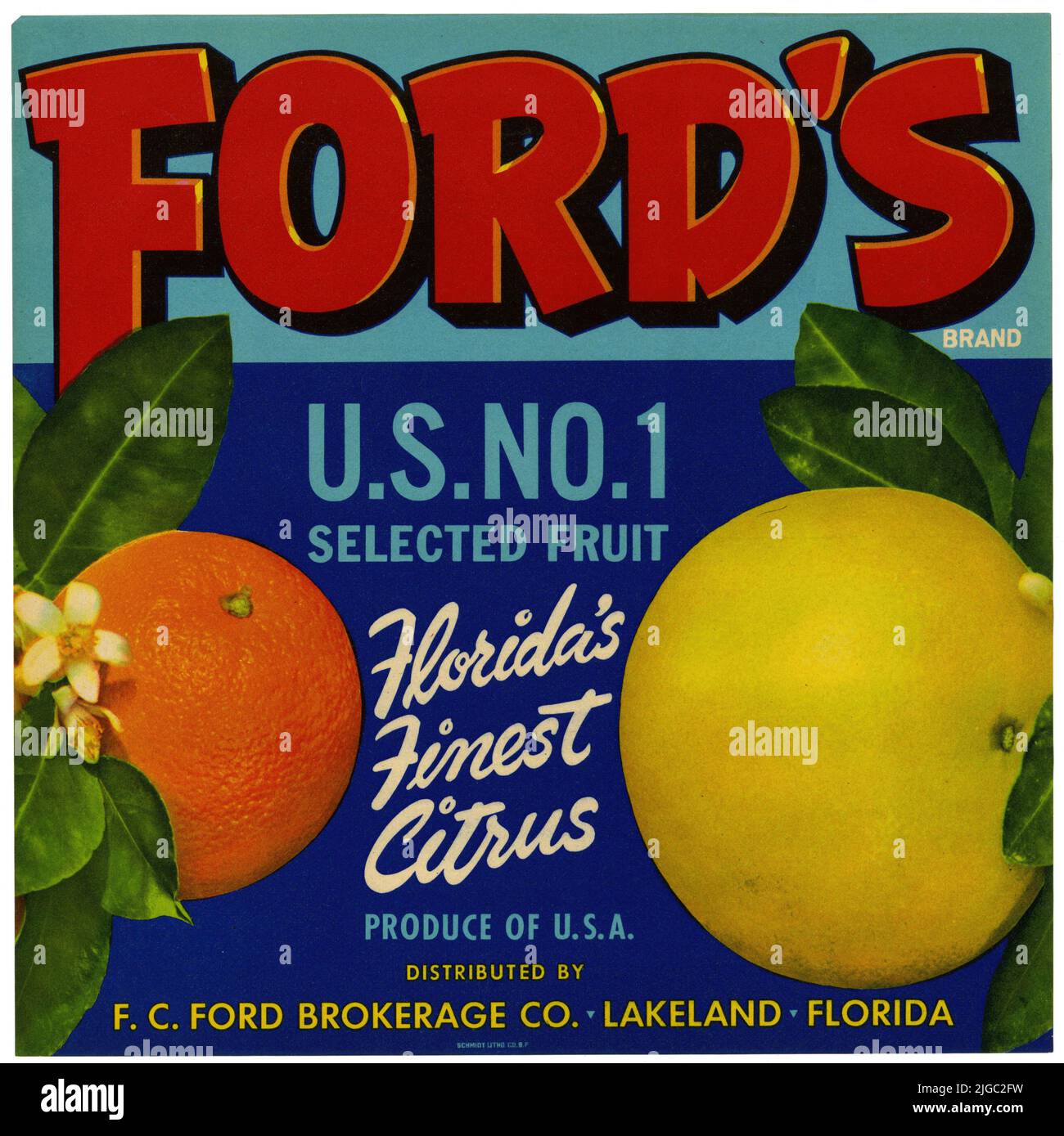 Orlando Florida Blue Hill Top Orange Citrus Fruit Crate Label Art Print 