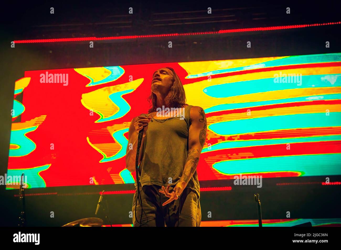 Madrid, Spain. 09th July, 2022. Brandon Boyd of the band Incubus performs on stage at the MadCool Festival in Madrid. (Photo by Valeria Magri/SOPA Images/Sipa USA) Credit: Sipa USA/Alamy Live News Stock Photo