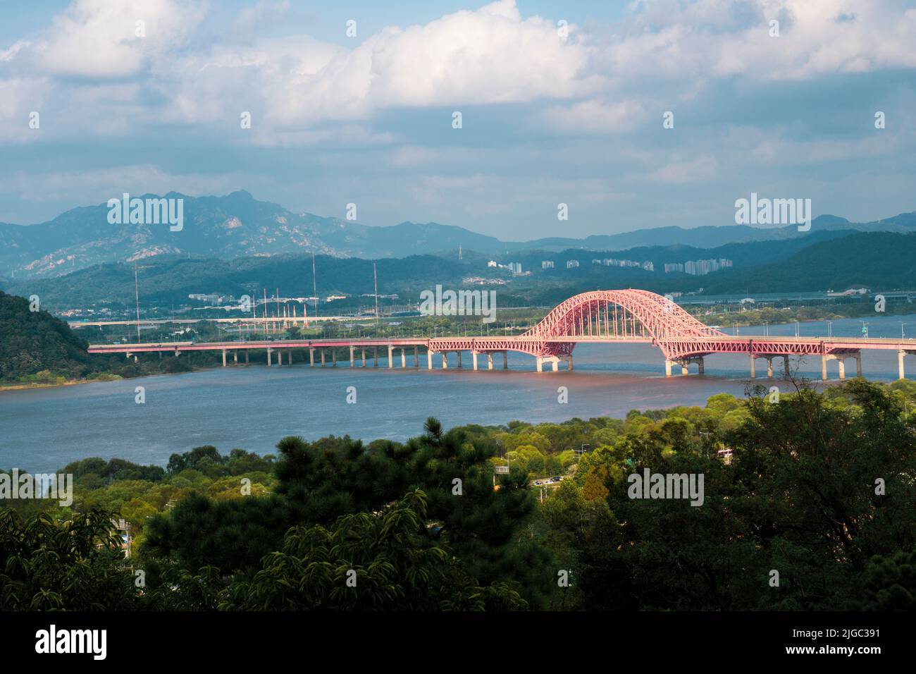 Banghwa Bridge and the surrounding landscape Stock Photo