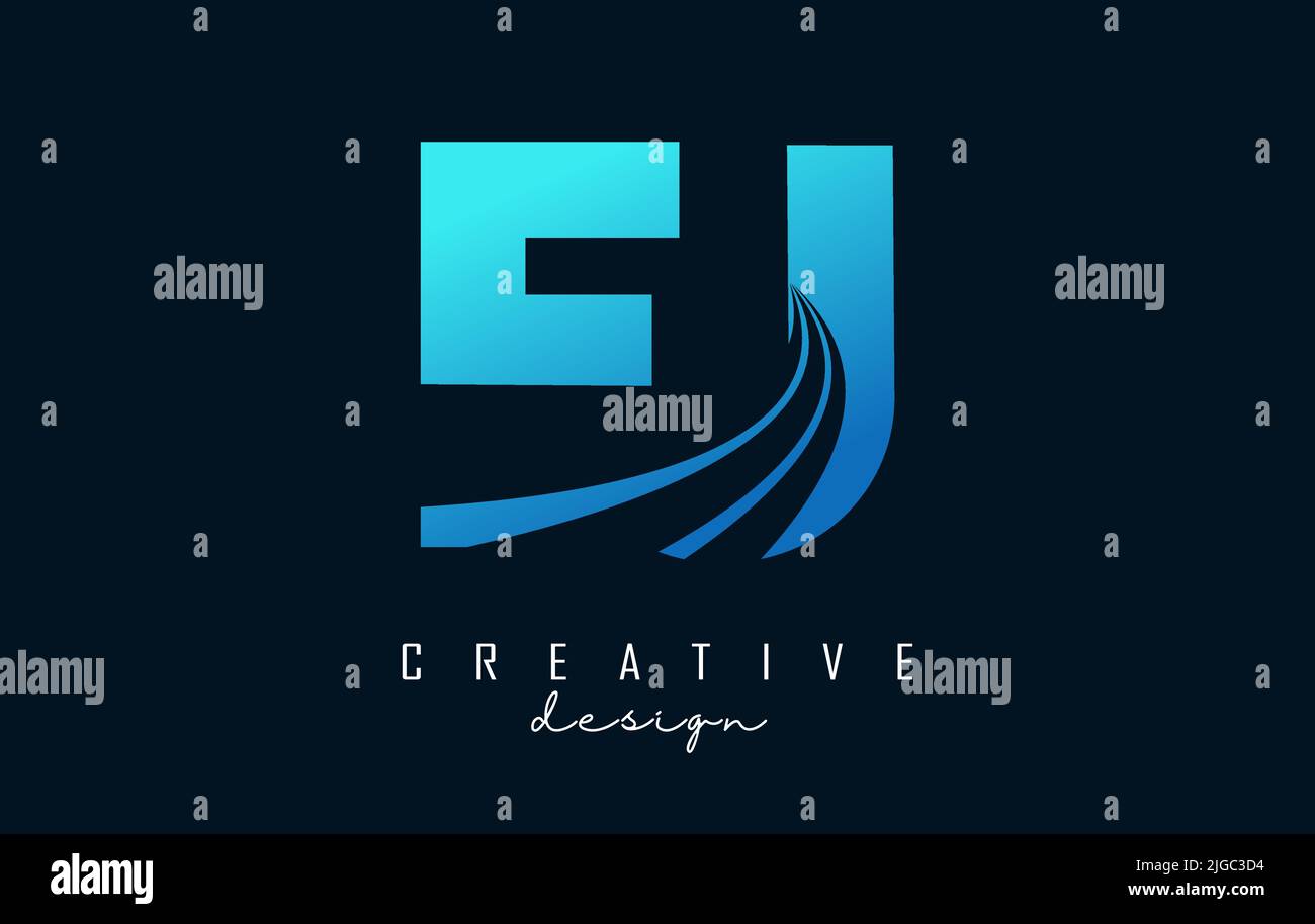 Creative blue letter Ej e j logo with leading lines and road concept design. Letters with geometric design. Vector Illustration with letter and creati Stock Vector