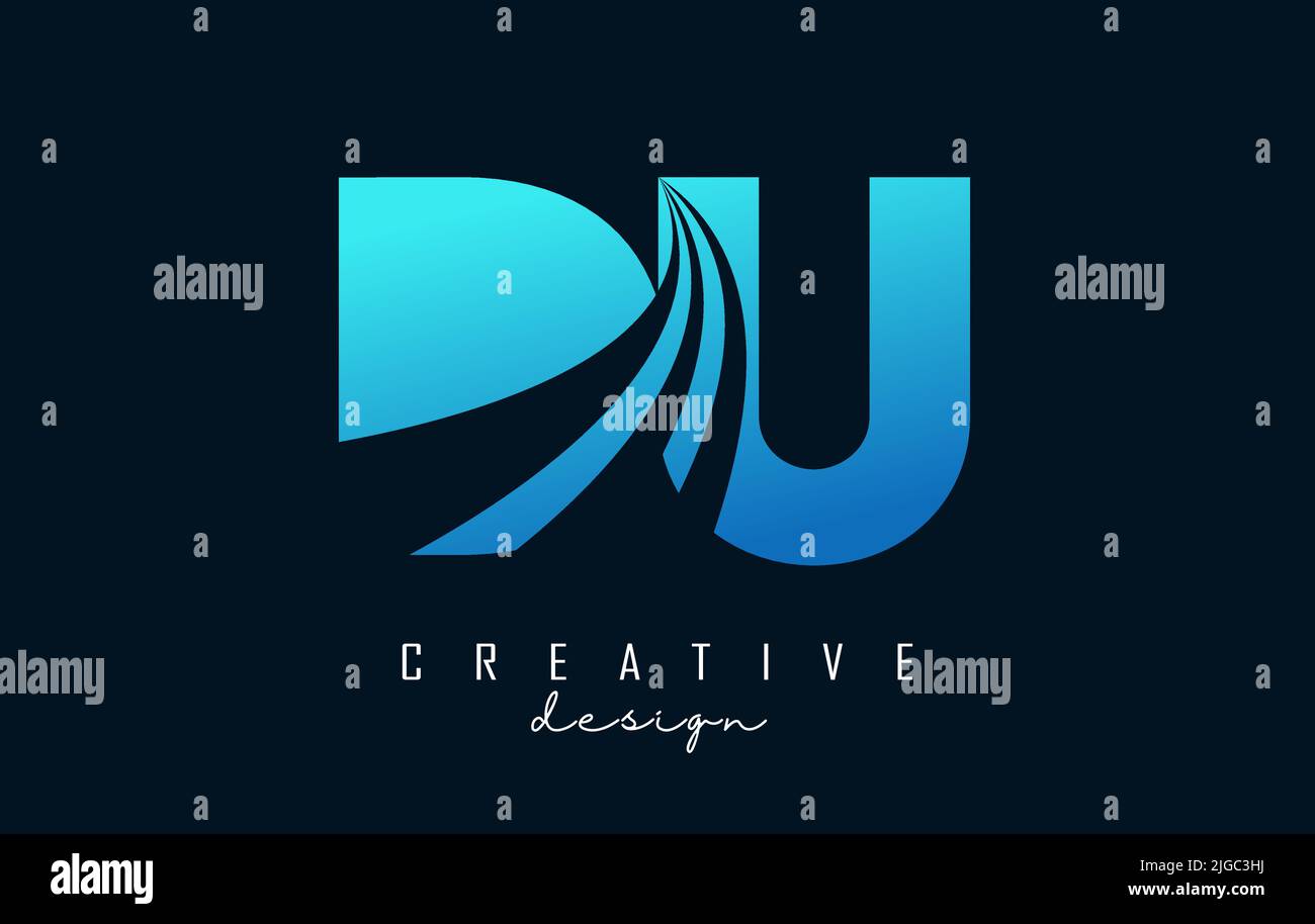 Creative blue letter Du d u logo with leading lines and road concept ...