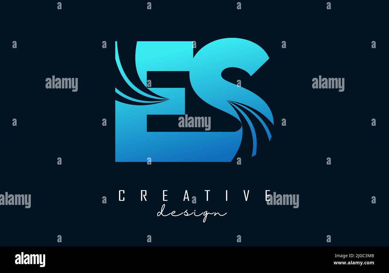 Creative blue letter ES e S logo with leading lines and road concept ...