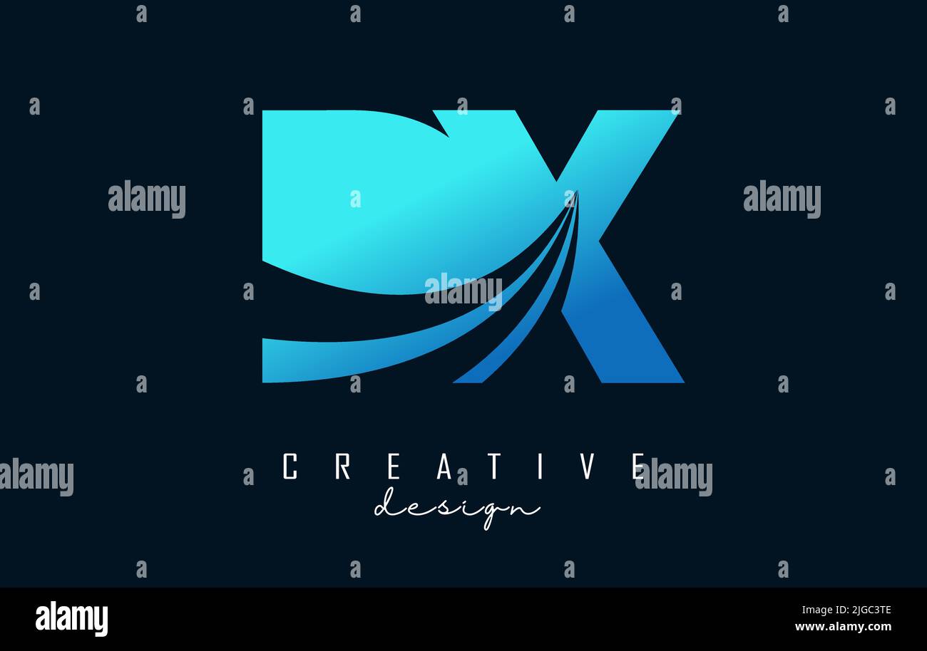 Creative blue letter DX d x logo with leading lines and road concept ...