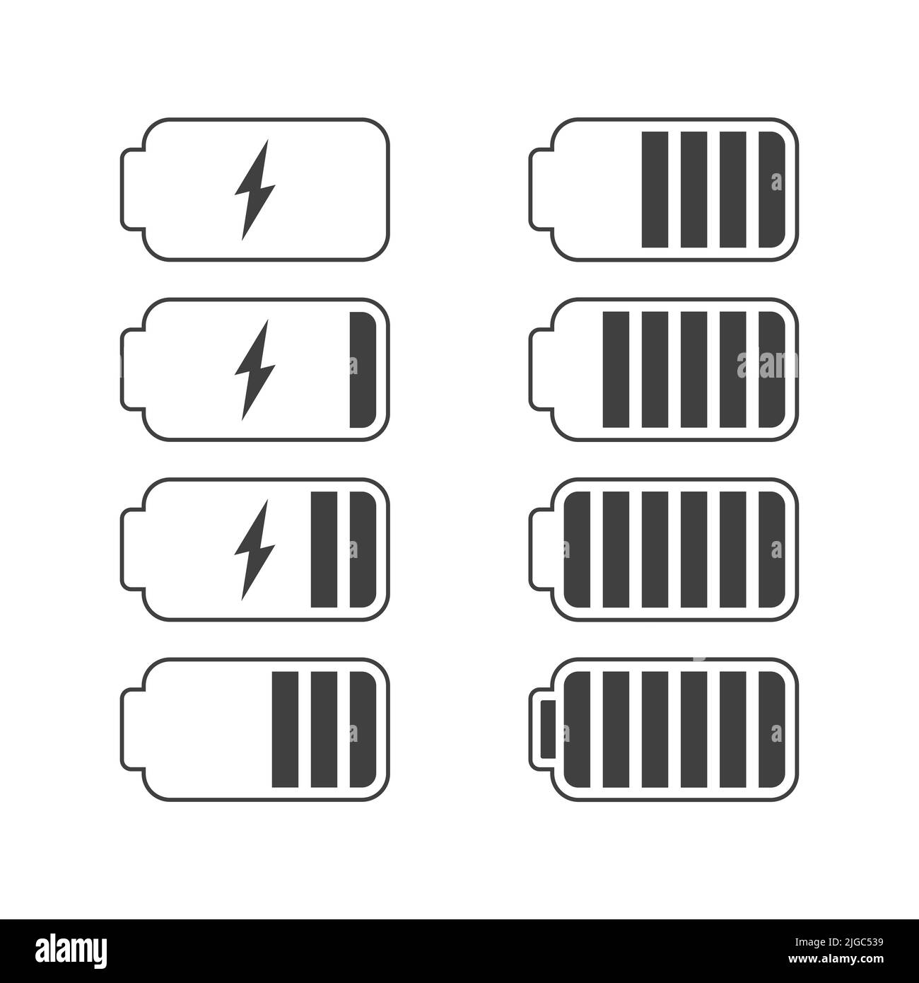 Battery charge icons set of different levels. Line sign Stock Vector