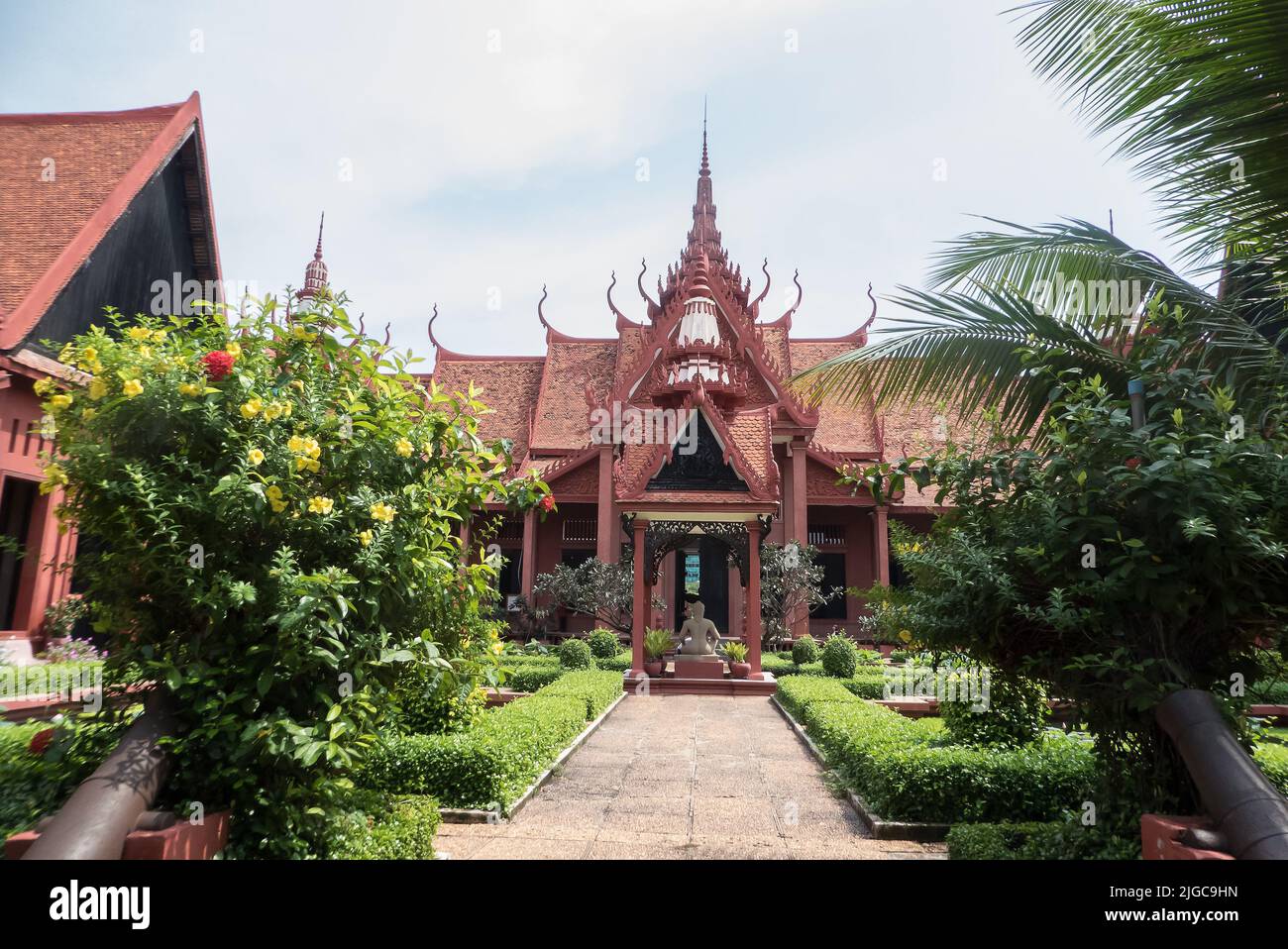 Garden in the inner courtyard of the National Museum of Cambodia, Phnom Penh, Cambodia Stock Photo