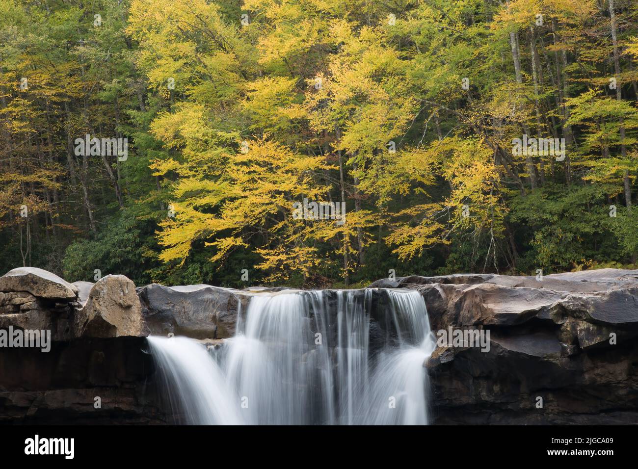 A long exposure of the High Falls on Shavers Fork of the Cheat River near Elkins, West Virginia, United States Stock Photo