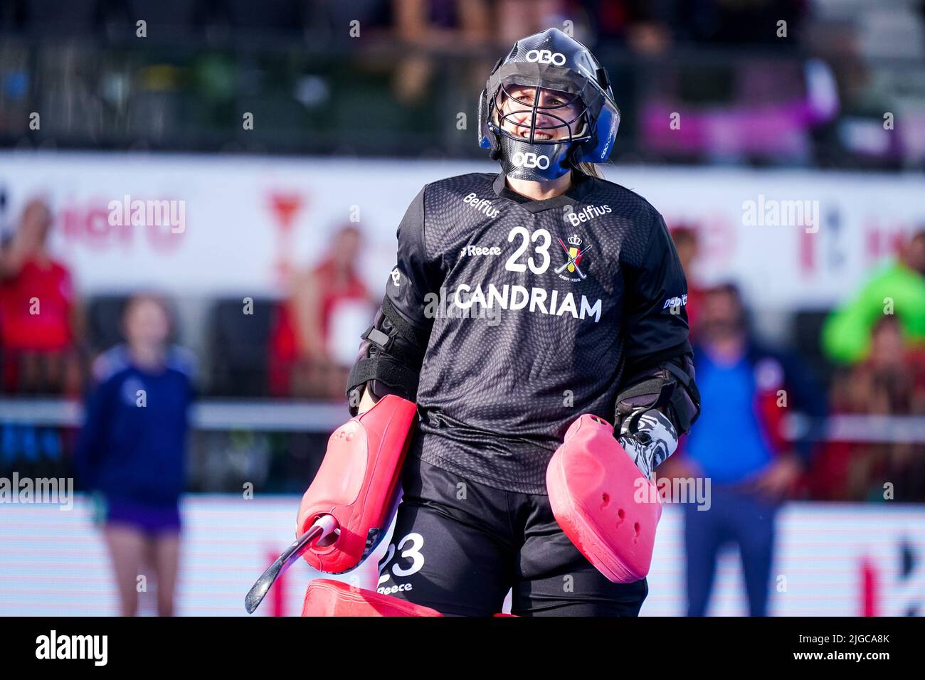 AMSTELVEEN, NETHERLANDS - JULY 9: goalkeeper Elena Sotgiu of Belgium during the FIH Hockey Women's World Cup 2022 match between Belgium and Chile at the Wagener Hockey Stadium on July 9, 2022 in Amstelveen, Netherlands (Photo by Jeroen Meuwsen/Orange Pictures) Stock Photo