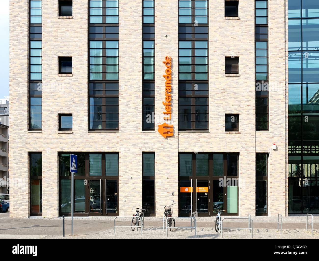Berlin, Germany, June 25, 2022, Lieferando headquarters at the Cuvry Campus on Schlesische Strasse in Kreuzberg. Stock Photo