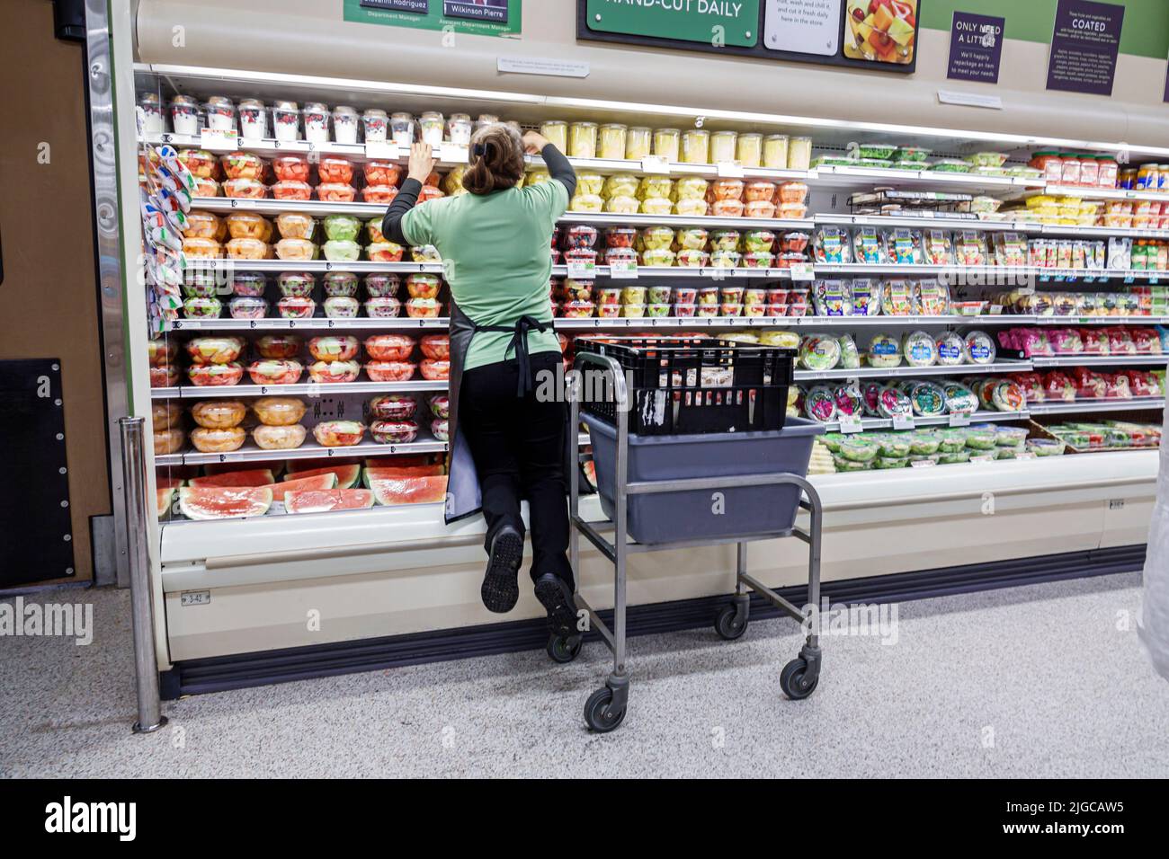 Miami Beach Florida,Publix grocery store supermarket groceries food inside interior,woman female stocking clerk employee worker working,shelf shelves Stock Photo