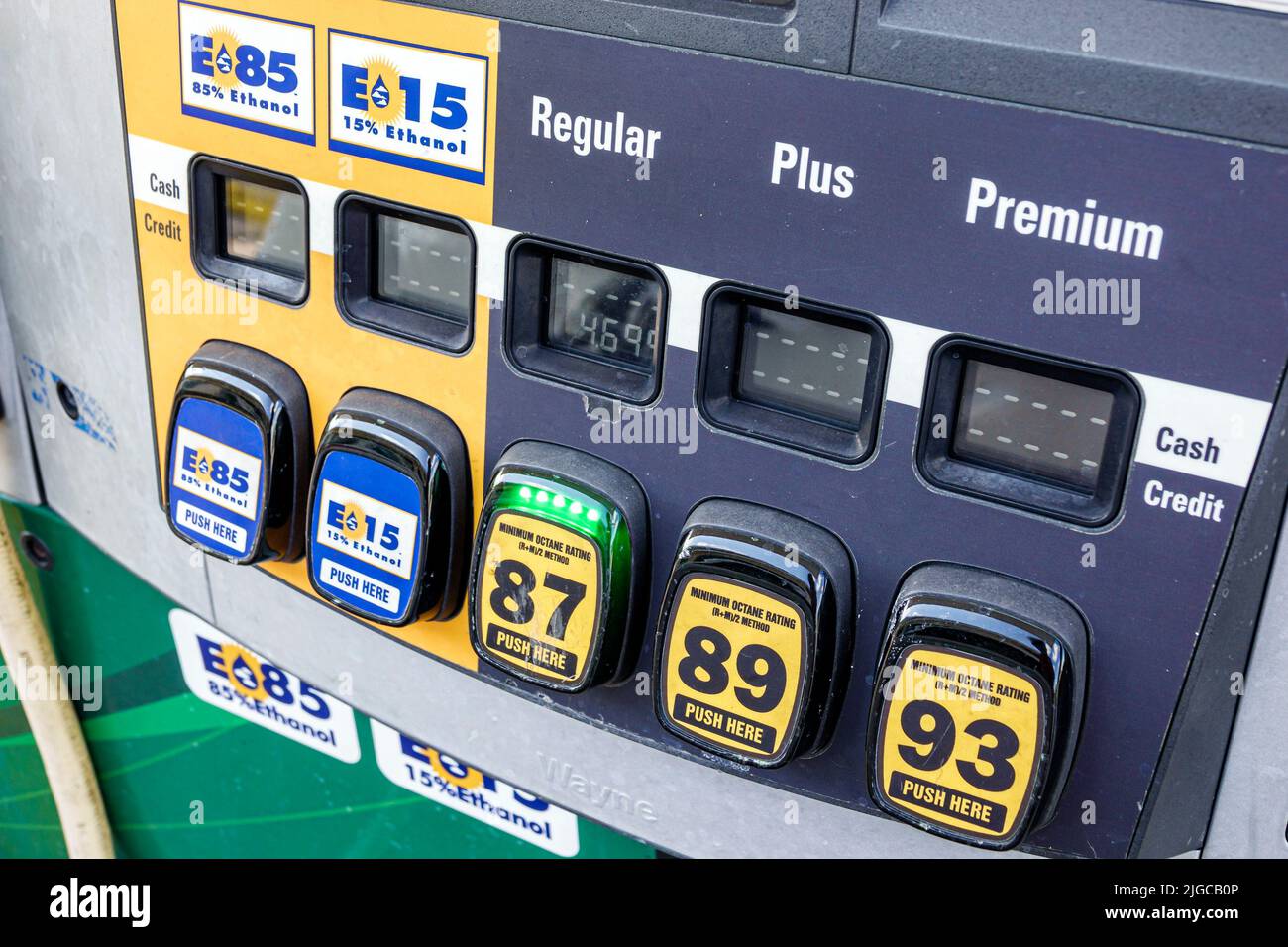 Miami Florida,gas petrol station pump choices grades E85 regular plus premium Stock Photo Alamy