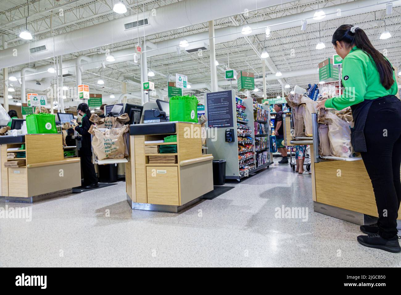 Bonita Springs Florida,Publix grocery store supermarket groceries food inside interior,checkout line queue cashiers baggers working workers employees, Stock Photo