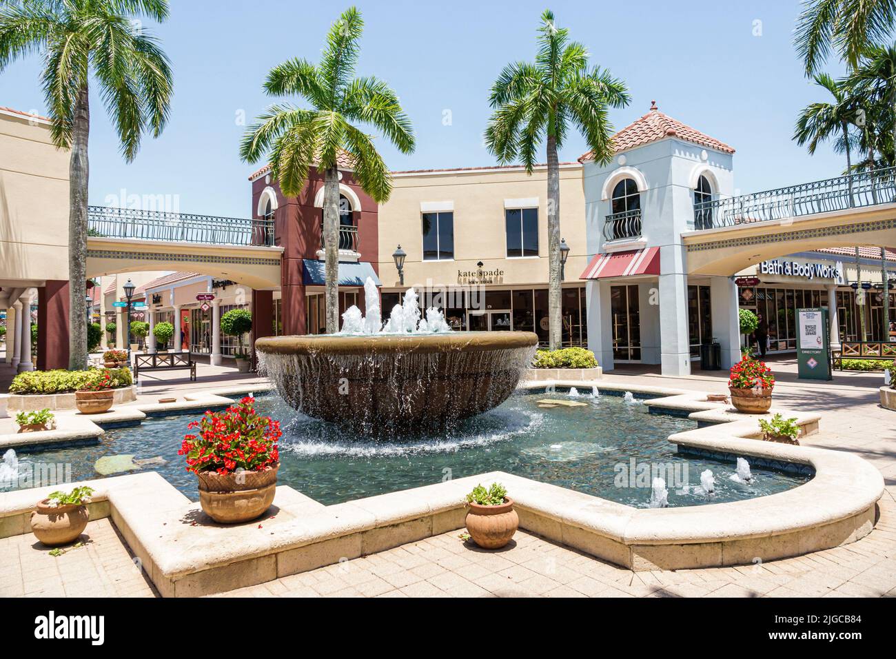 Estero Florida,Miromar Outlet factory outlets designer name brand shopping mall fountain Stock Photo