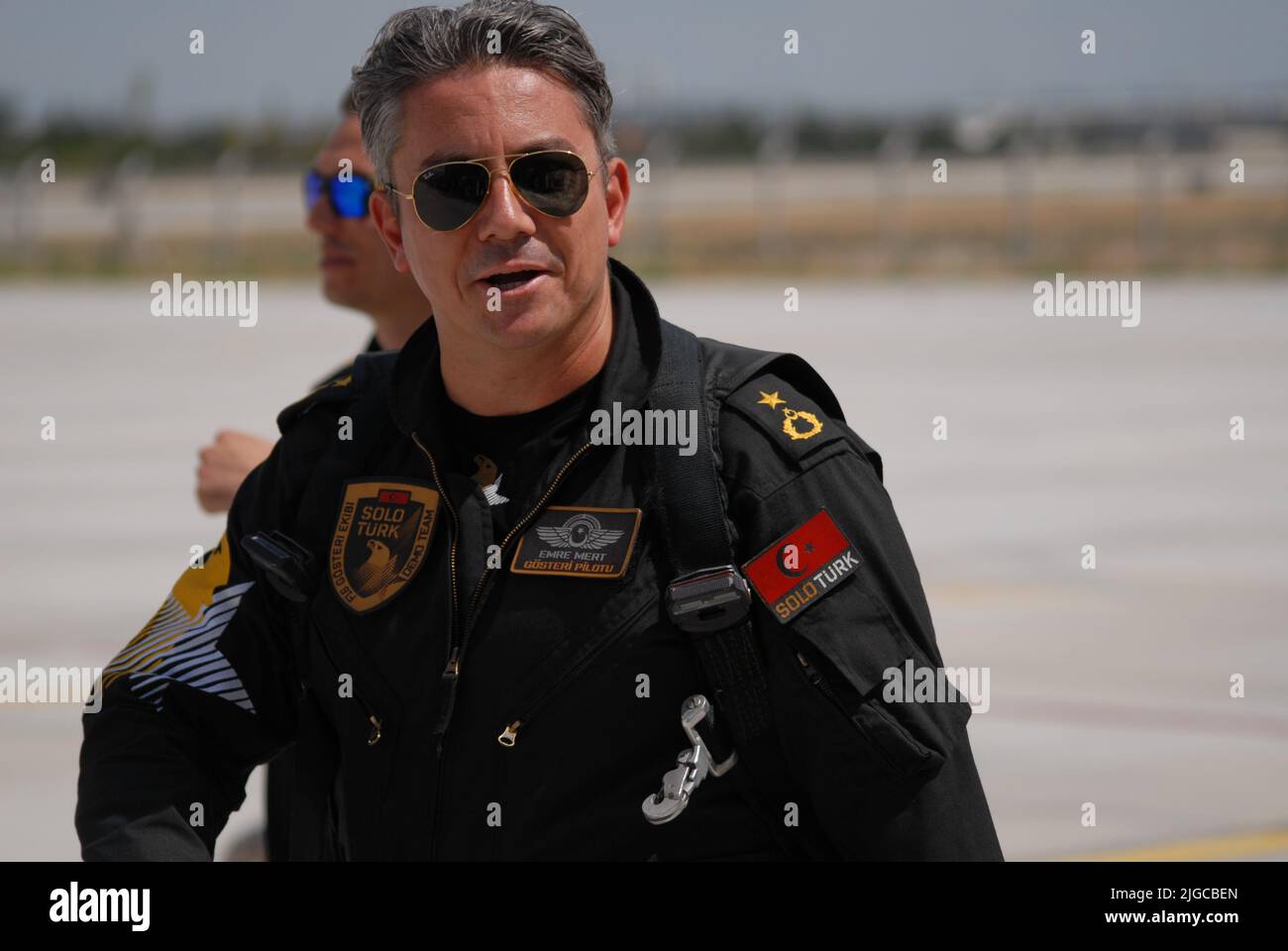 Konya, Turkey – June 30, 2022: Performing a demonstration flight at the Anatolian Eagle 2022 Training Spotters Day event, Solotürk aerobatic team pilo Stock Photo