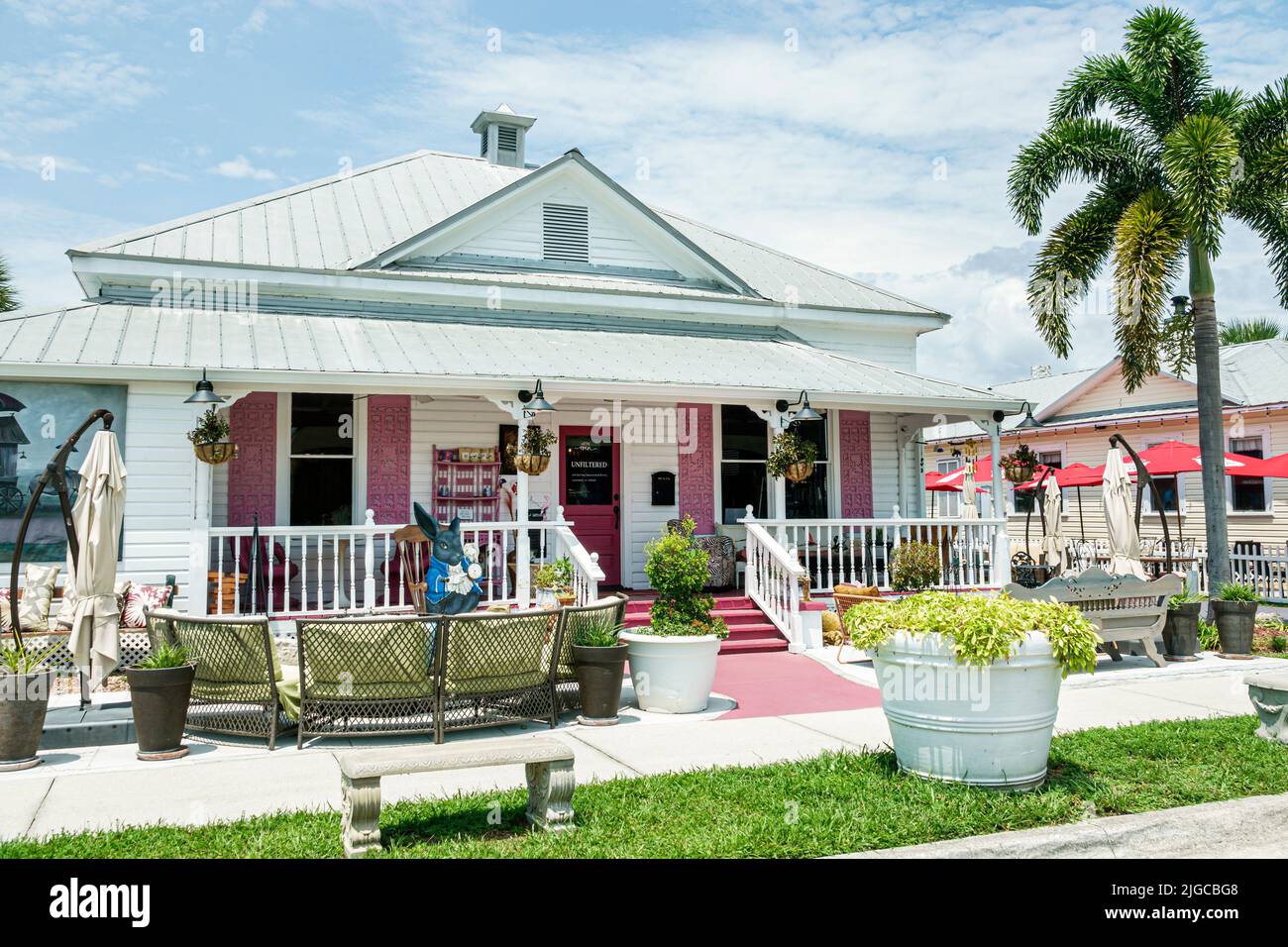 Punta Gorda Florida,Historic District Unfiltered Coffee Shop cafe,outside exterior front entrance porch repurposed house home converted to business Stock Photo