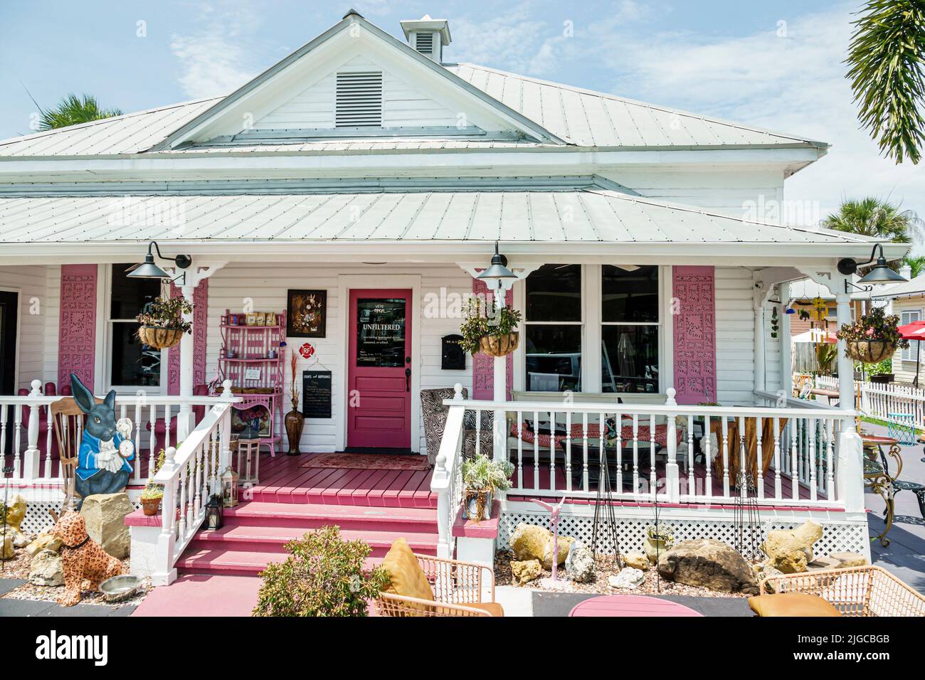 Punta Gorda Florida,Historic District Unfiltered Coffee Shop cafe,outside exterior front entrance porch repurposed house home converted to business Stock Photo