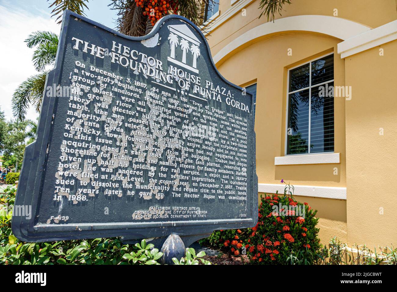 Punta Gorda Florida,Historic District historical marker Hector House Plaza city town founding Stock Photo