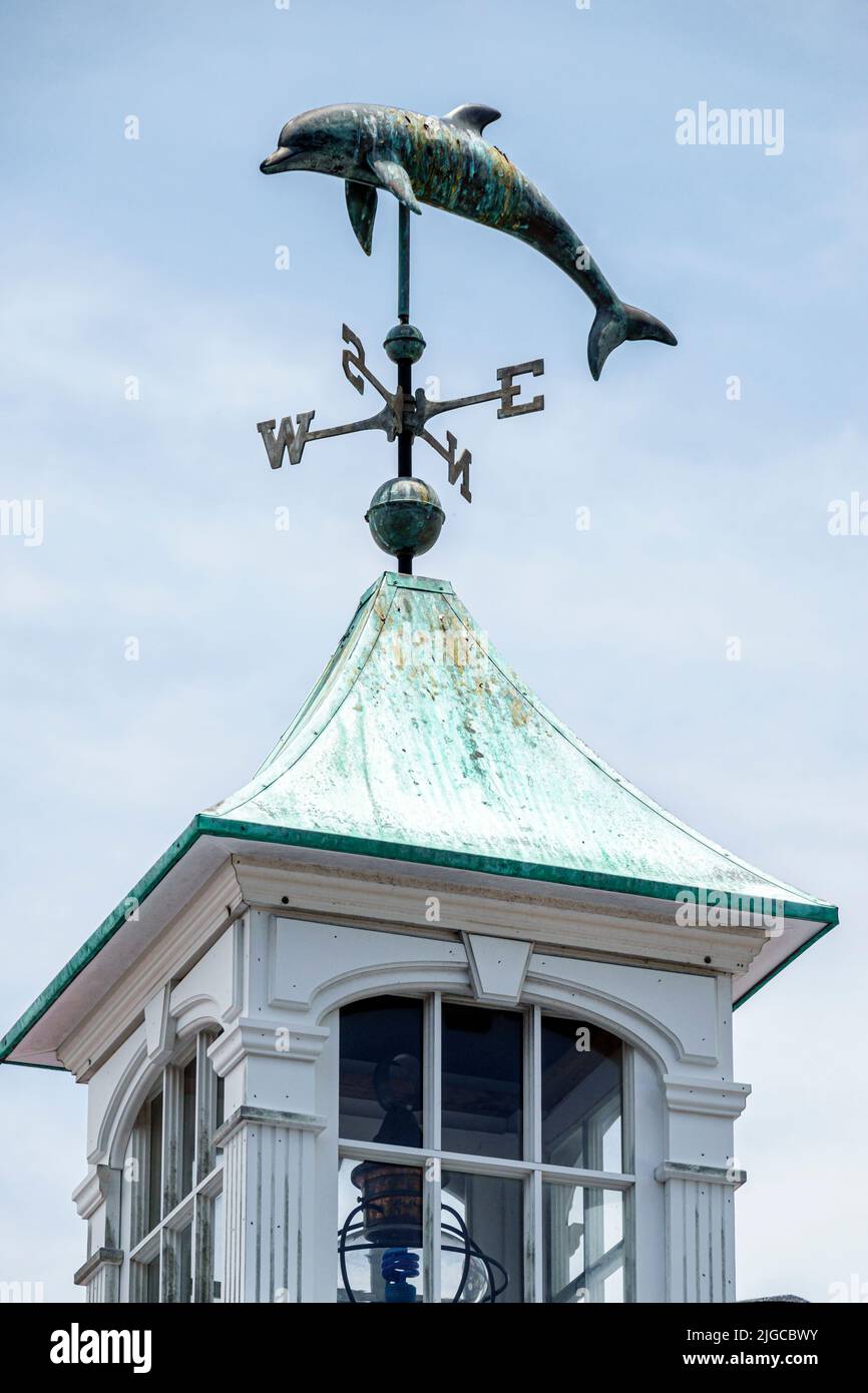 Punta Gorda Florida,weathervane dolphin porpoise steeple cupola Stock Photo