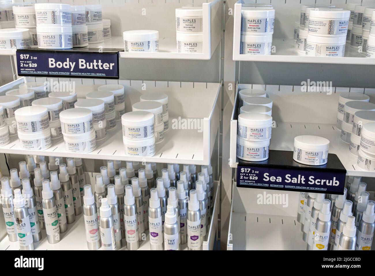 Punta Gorda Florida,Fishermen's Village shopping dining complex,Naples Soap Company store business inside interior display sale soaps,body butter sea Stock Photo