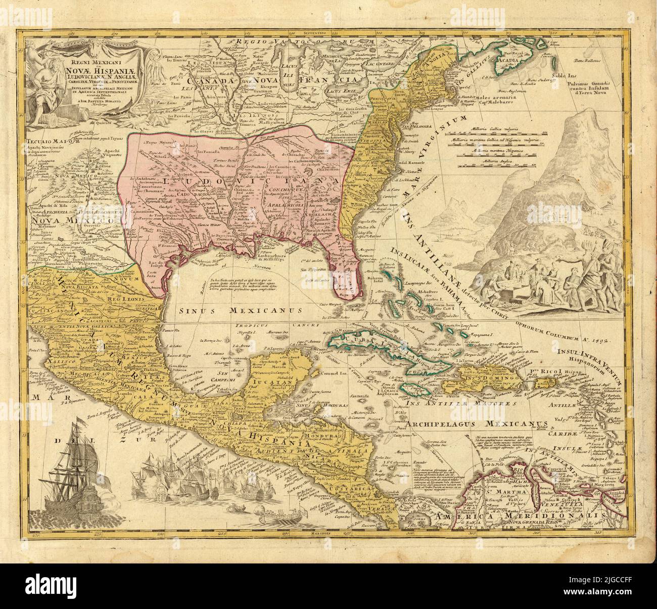 Map of New Spain, English Colonies, and New France, 1712, by Johann Baptist Homann Stock Photo