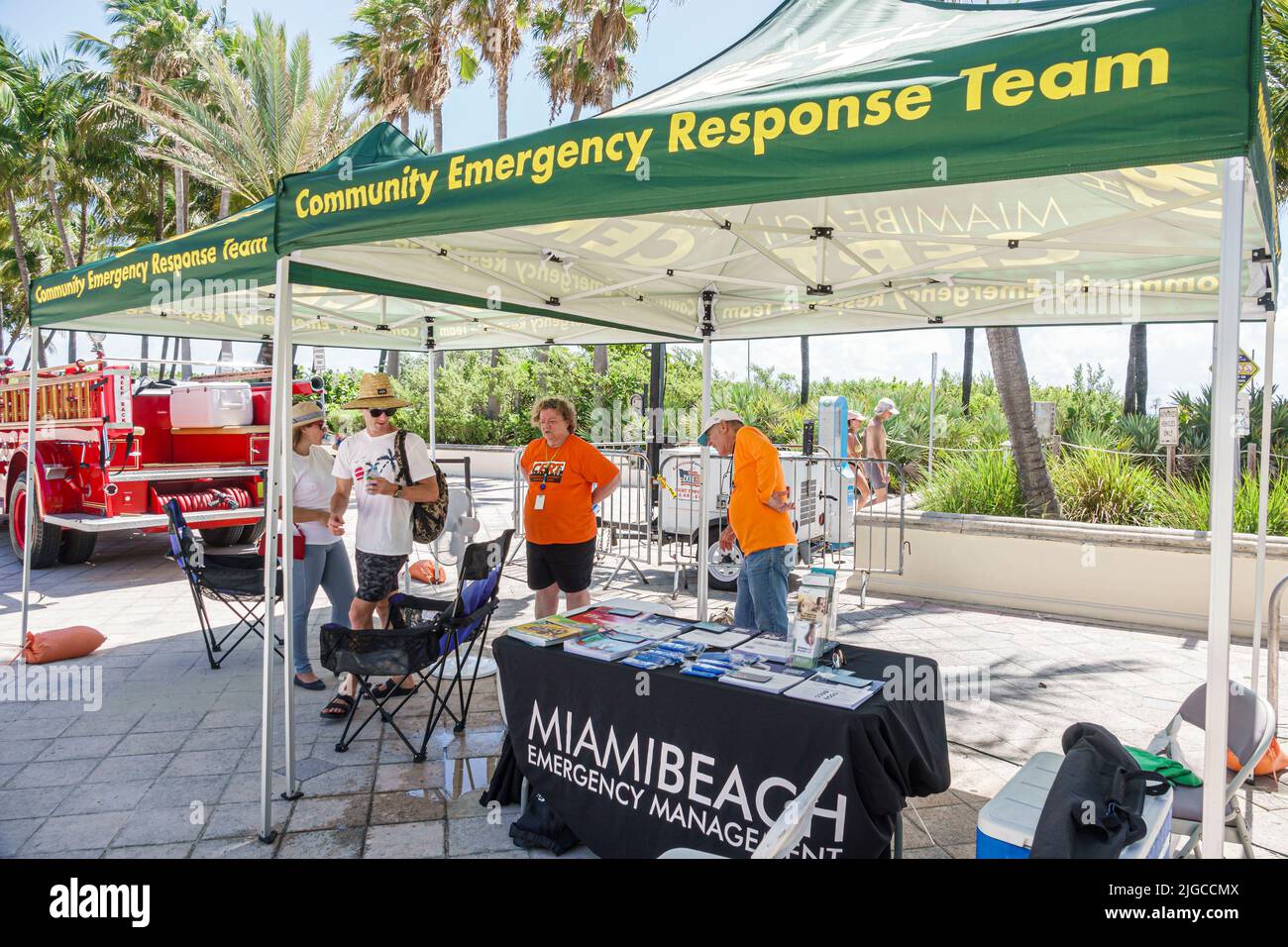Miami Beach Florida,Ocean Terrace Fire on the Fourth 4th of July Festival event celebration,Community Emergency Response Team Management booth tent st Stock Photo
