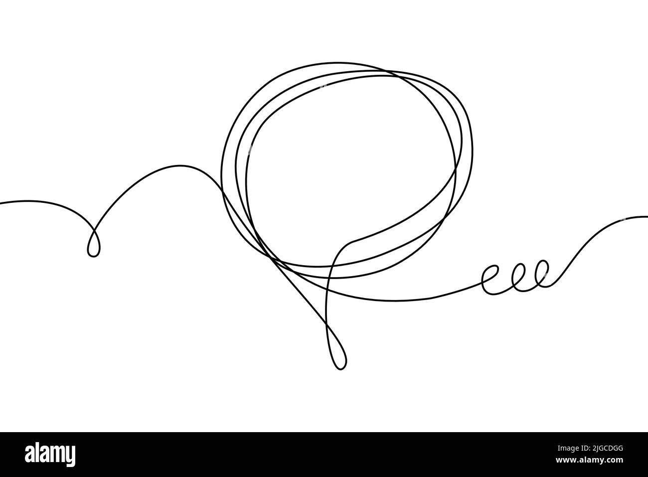Speech bubble continuous line drawing. Black isolated linear template. Comic Doodle concept design art. Outline simple border for social media, web Stock Vector