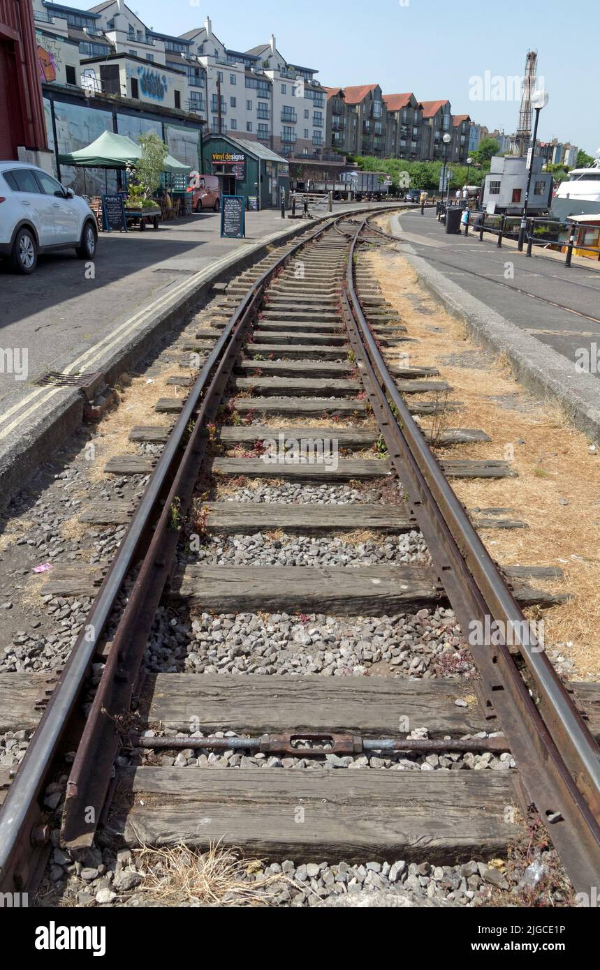 Railway tracks, Bristol docks. Summer 2022. July. Stock Photo