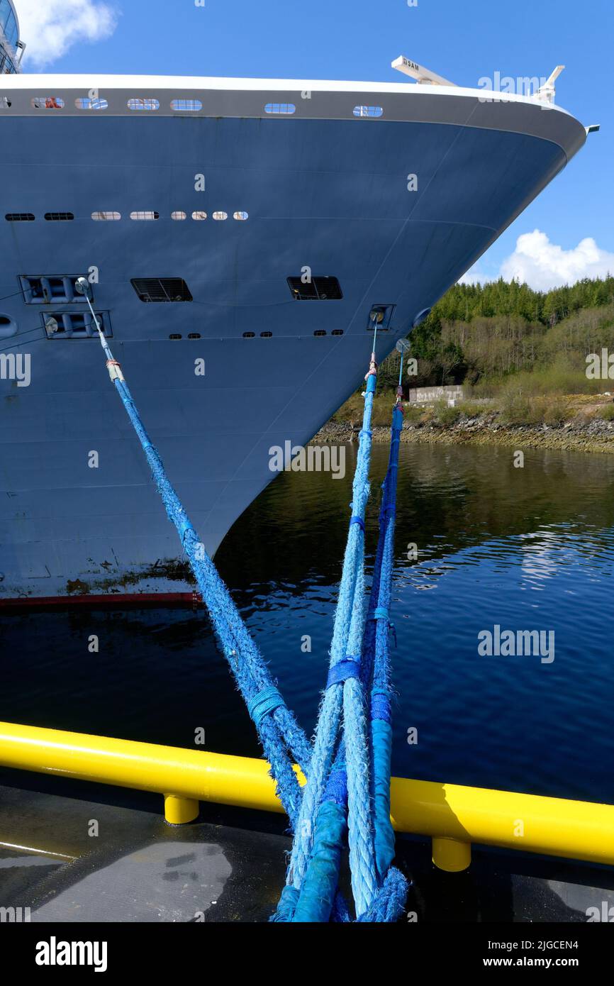 Blue Ropes to Cruise Ship in Alaska Stock Photo - Alamy