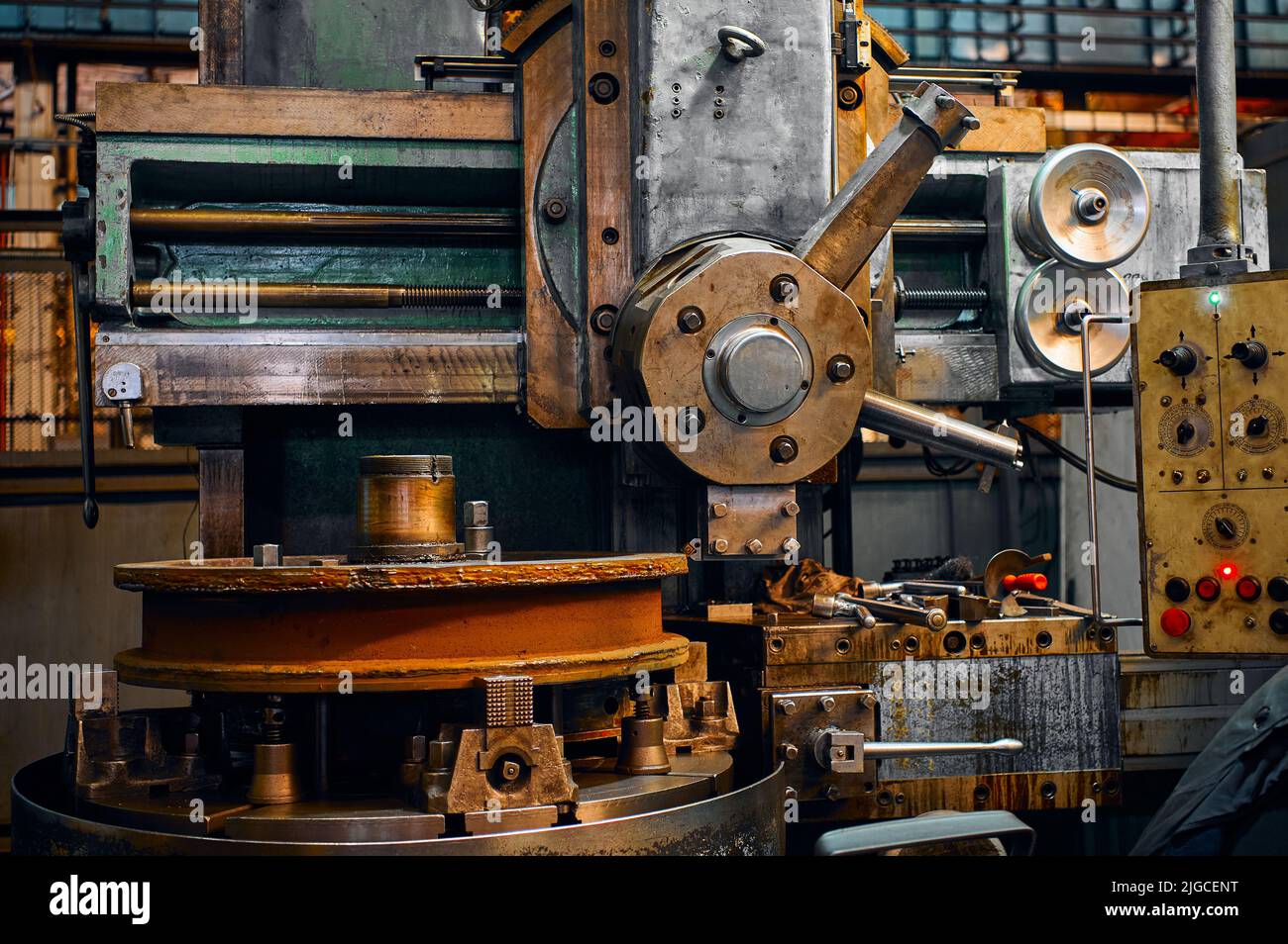 Cutting bearing race of rack with boring and turning lathe Stock Photo