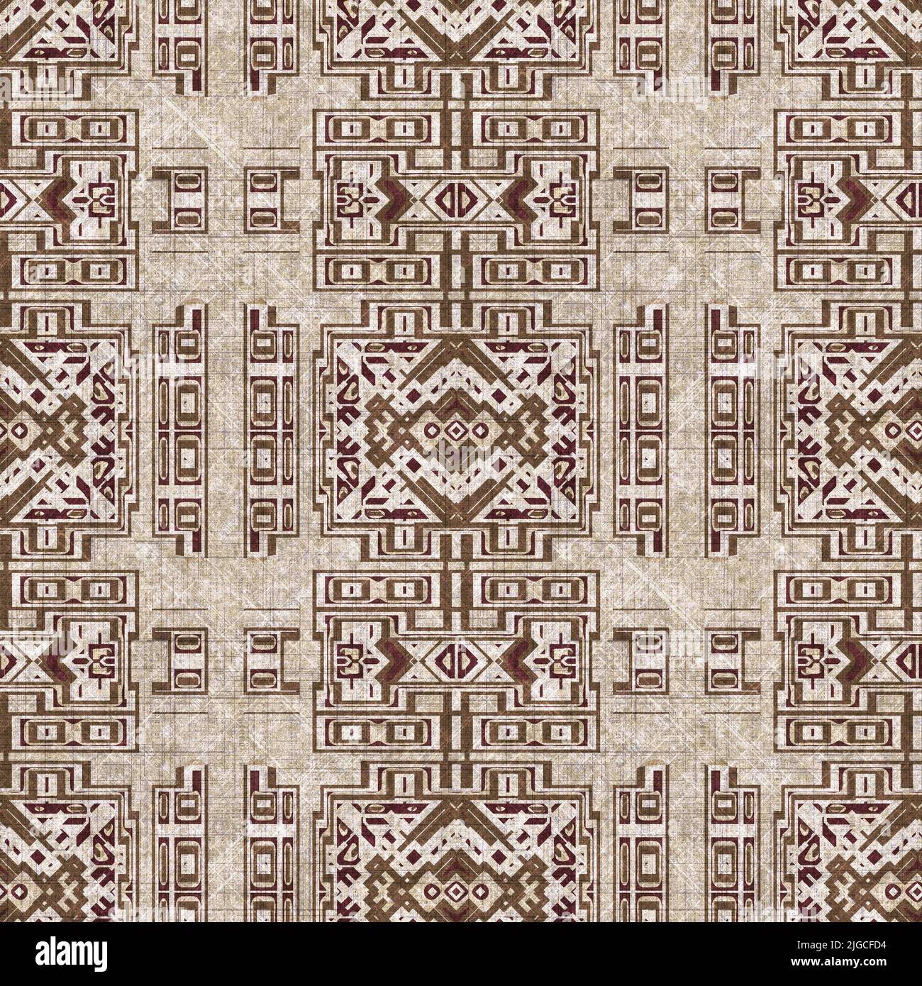 Sepia brown geometric canvas effect seamless texture. Material geo ...
