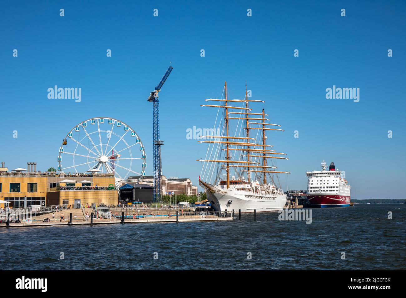 Full-rigged three-masted barque Sea Cloud Spirit moored at Katajanokka docks in Helsinki, Finland Stock Photo