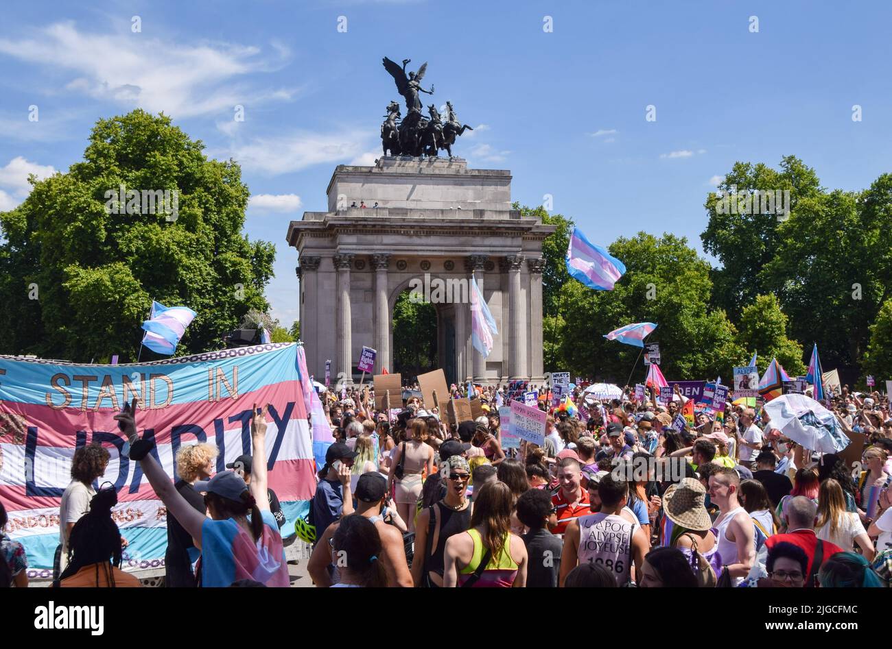 London, England, UK. 9th July, 2022. Protesters in Hyde Park Corner ...