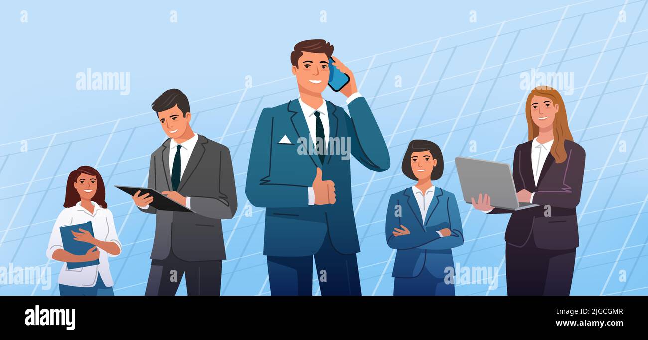 Diverse group of business people, entrepreneurs or office workers. Teamwork, finance concept vector illustration Stock Vector