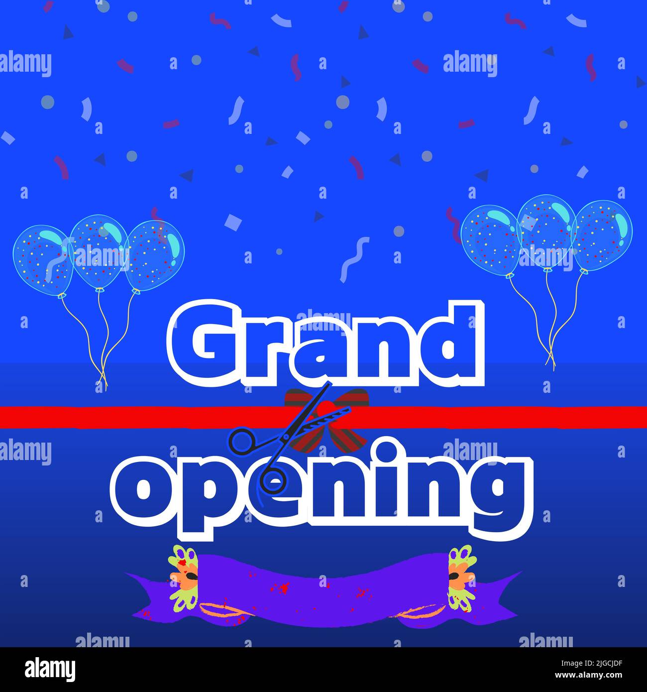 Grand opening invitation concept illustration. 3D glitter letters on abstract background with light effect. Stock Photo